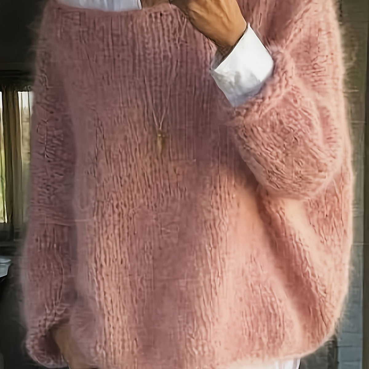Kessoro women's relaxed loose-fit crew neck sweater in pink, black, burgundy, green and grey – view 11