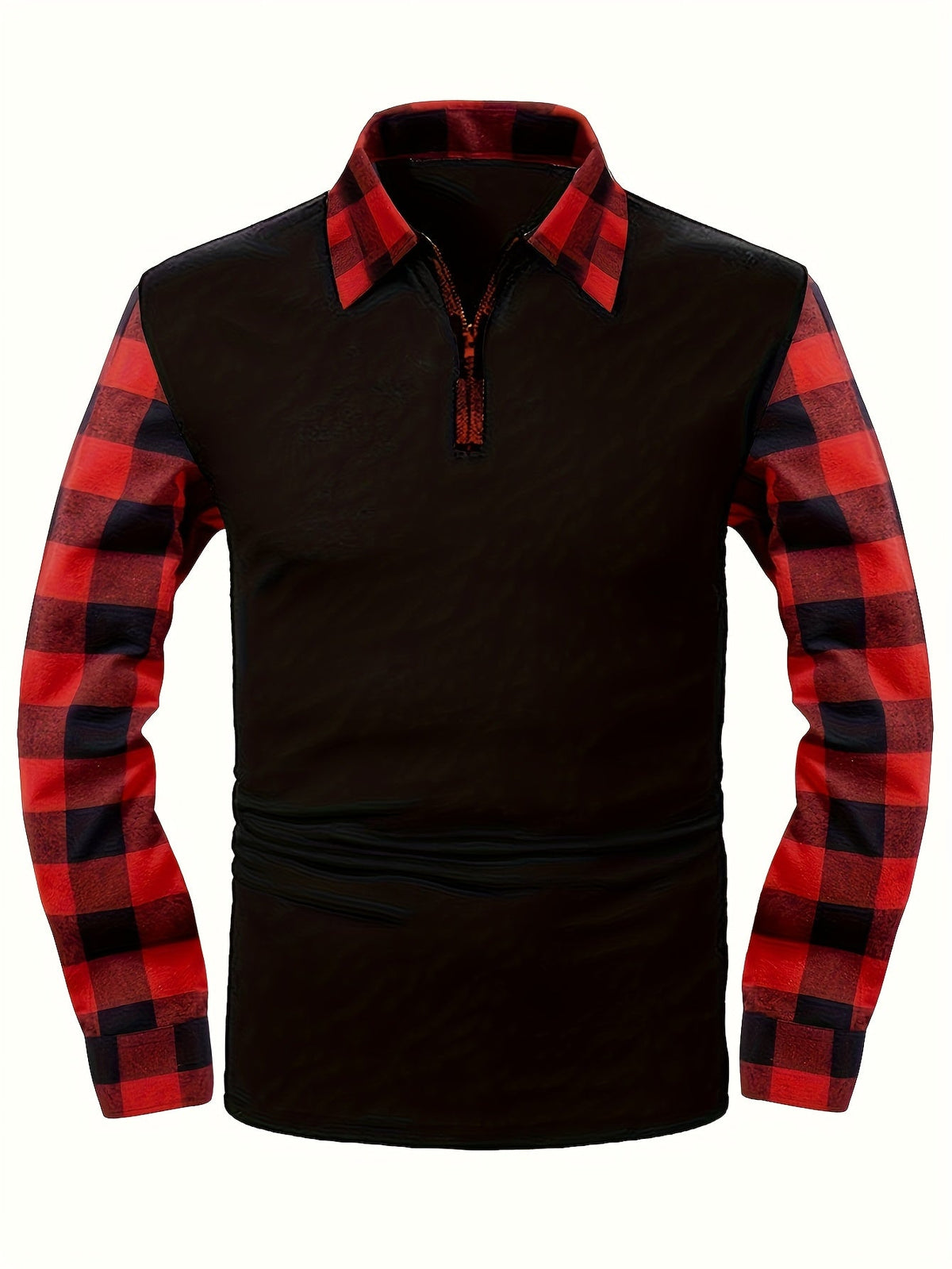 Kessoro men's half-zip contrast check collared shirt in mixed neutral and check colourways