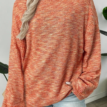 Kessoro women's relaxed waffle-knit pullover sweater in a warm orange-red colourway