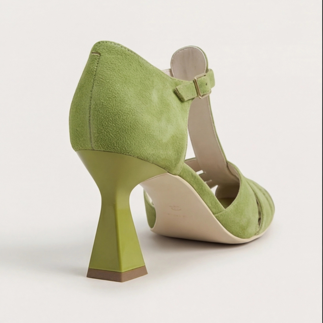 Women's green closed-toe strap heels