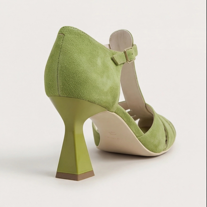 Women's green closed-toe strap heels