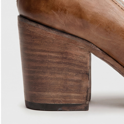 Women's light brown retro ankle-strap heels