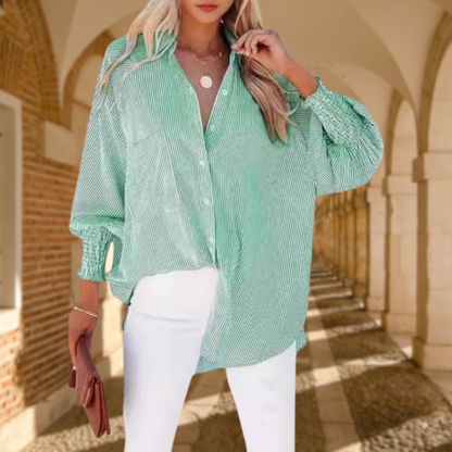 Kessoro women's classic striped relaxed-fit blouse in soft pastel colourways