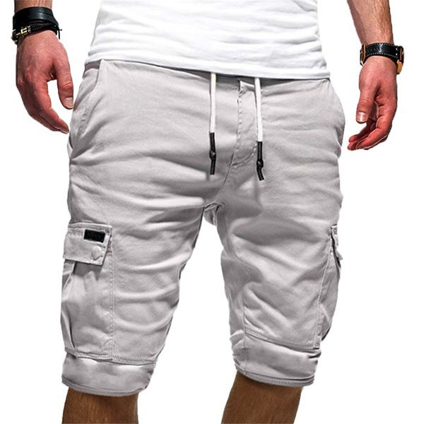 Kessoro men's relaxed fit utility pocket cargo shorts in dark green, beige, black and white