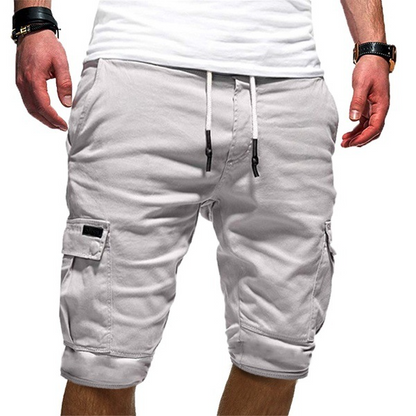 Kessoro men's relaxed fit utility pocket cargo shorts in dark green, beige, black and white