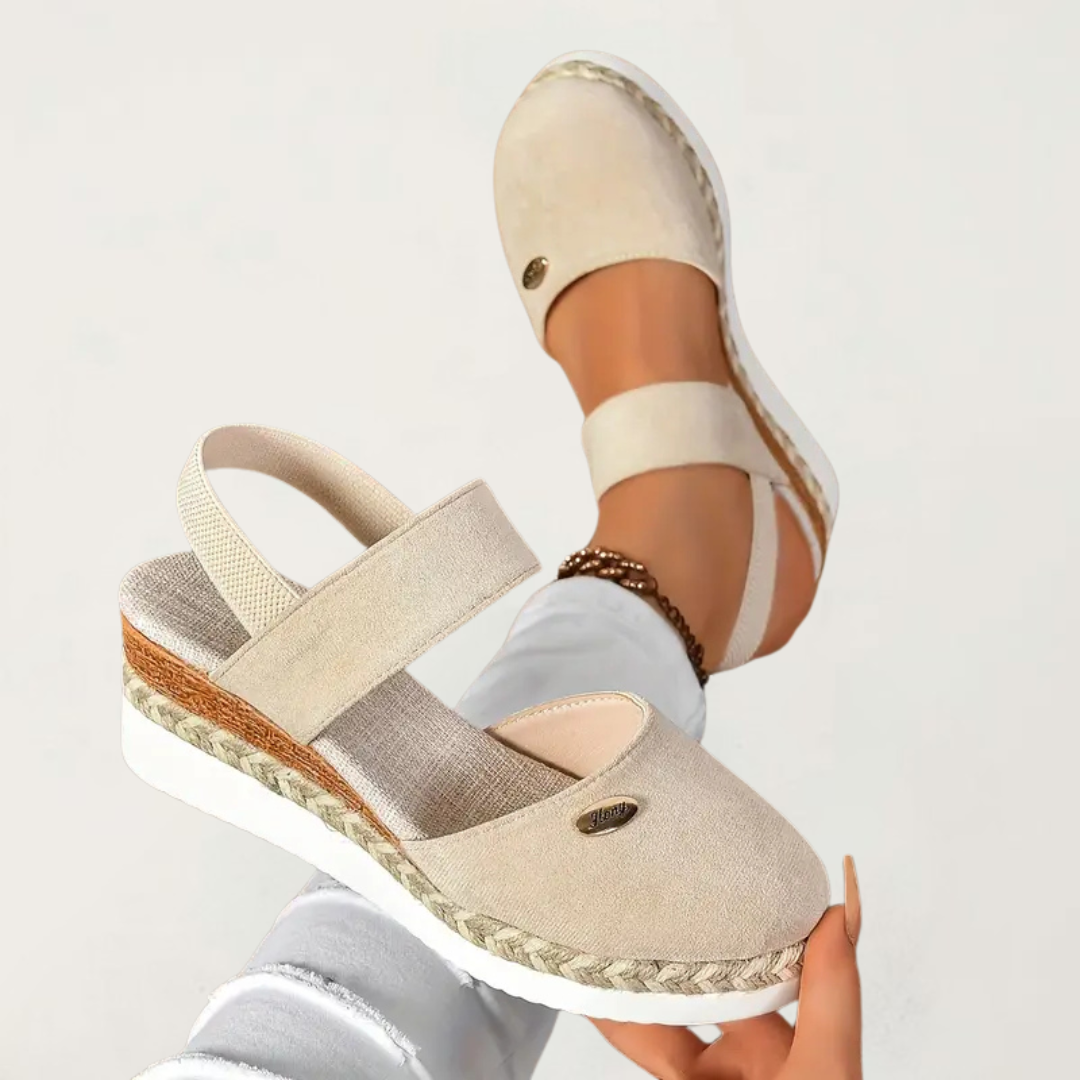 Women's cushioned adjustable-strap wedge sandals in beige, pink, red, grey and black — Kessoro, image 1 of 11