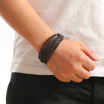 Kessoro men's braided Norse-inspired magnetic clasp bracelet in blue, brown and black