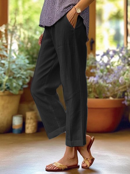 Women's straight cut cropped casual trousers in white, black, grey, blue, green and khaki