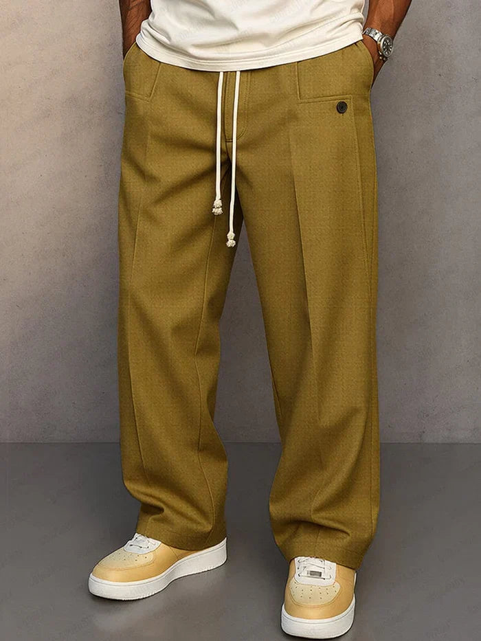 Kessoro men's relaxed drawstring waist casual trousers in khaki, gray, black, blue, light brown and light gray