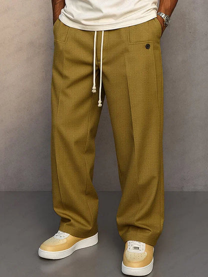Kessoro men's relaxed drawstring waist casual trousers in khaki, gray, black, blue, light brown and light gray