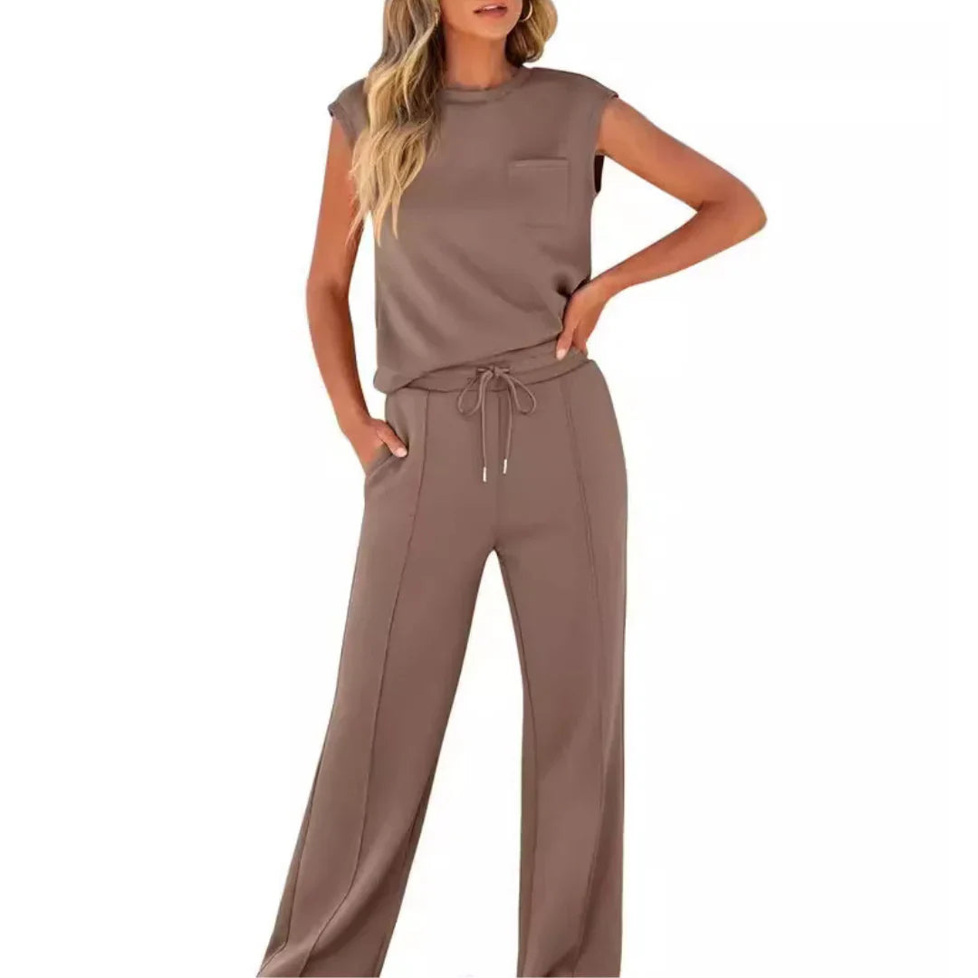 Women's soft summer lounge set in black, brown, rose red, ocean blue, pink and neutrals