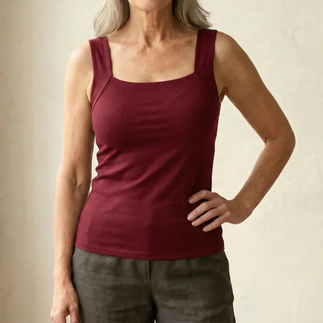 Kessoro women's built-in bra ribbed tank top in black, beige, coffee, green and burgundy