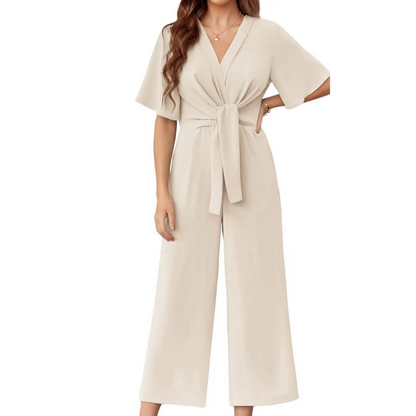 Kessoro women's tie-knot summer jumpsuit in black, beige, blue, grey and pink