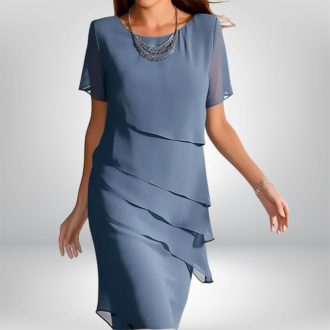 Kessoro women's layered short sleeve dress in blue, red, green and khaki colorways - women's dresses