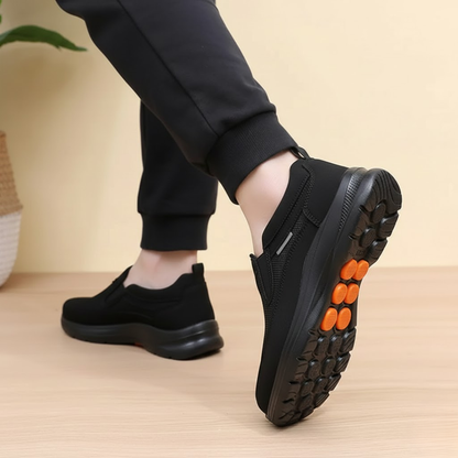 Kessoro unisex slip-on cushioned comfort sneakers in black and grey, laceless everyday shoes