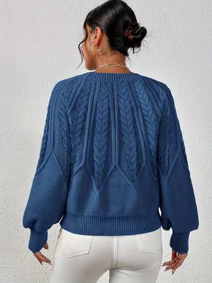 Kessoro women's relaxed cable-knit lantern-sleeve sweater in matcha, beige, burgundy, navy and camel