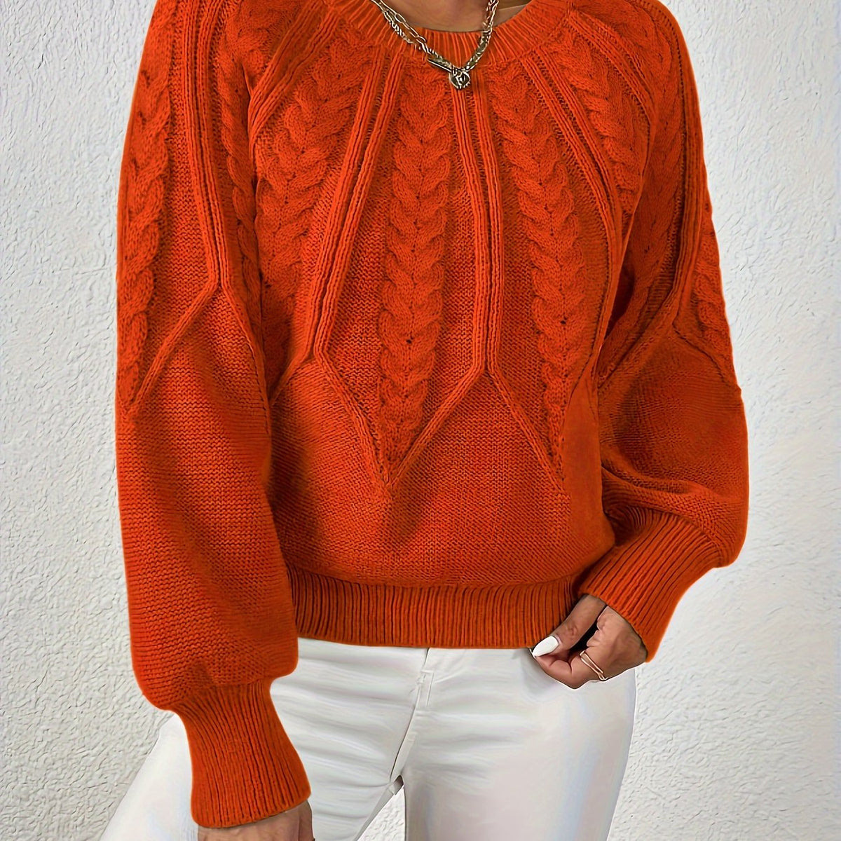 Kessoro women's cable-knit round-neck sweater in neutral and jewel-tone colourways, women's knitwear — view 20 of 23
