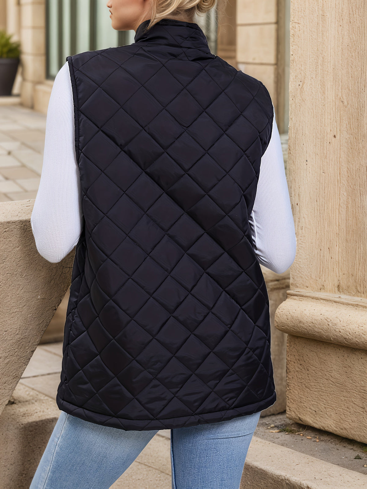 Kessoro Women's Diamond-Quilted Longline Vest in black - women's apparel, view 2 of 5