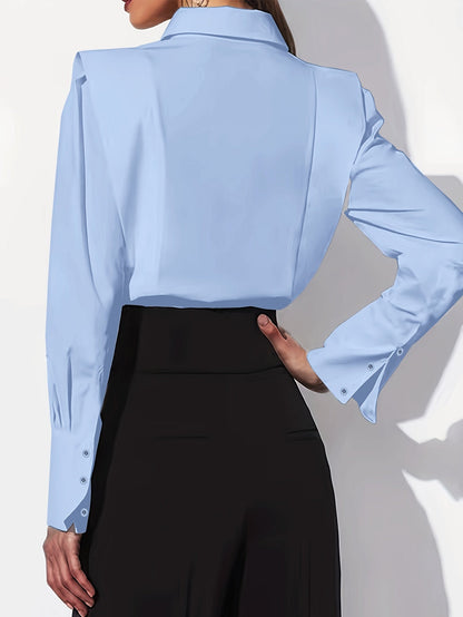 Kessoro women's tailored collared button-up shirt in white, black and bright steel blue - view 9 of 11
