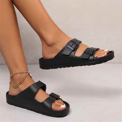 Kessoro unisex double-buckle cushioned comfort sandals in white and black