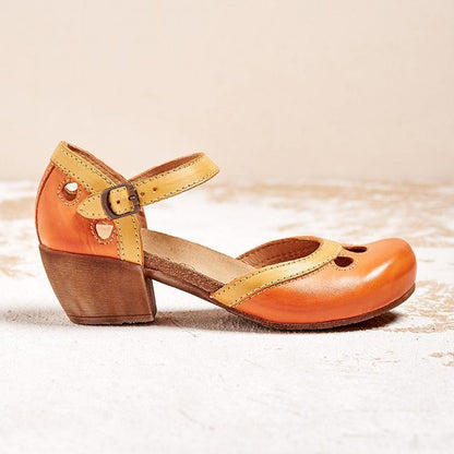 Women's low-heel T-strap comfort sandals in blue, orange, red and green — Kessoro, image 8 of 8