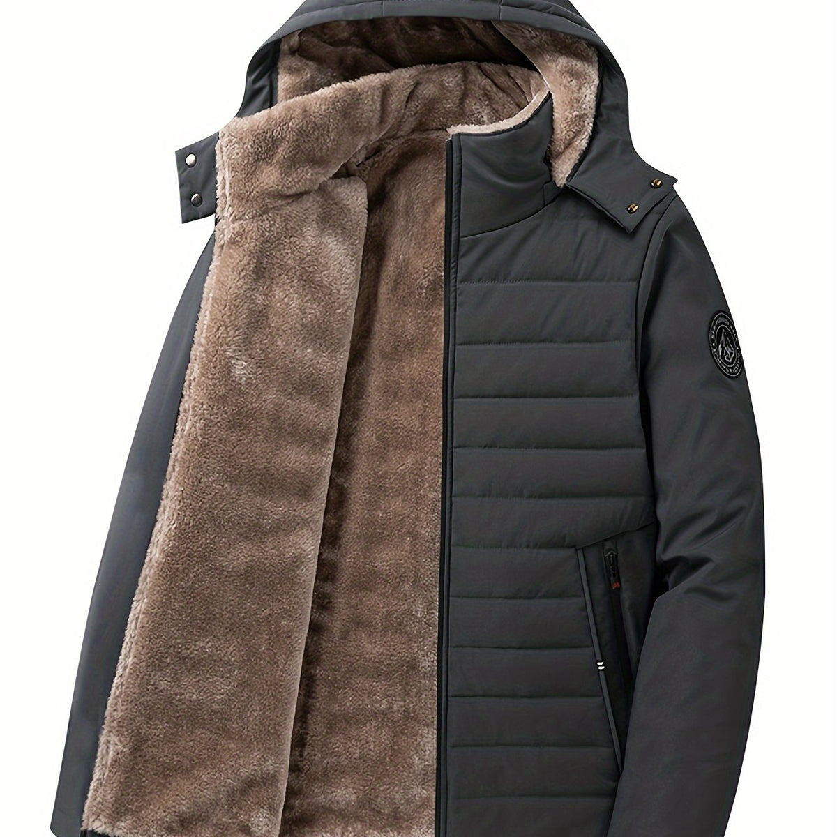 Kessoro men's hooded insulated quilted coat in black and grey - product view 10