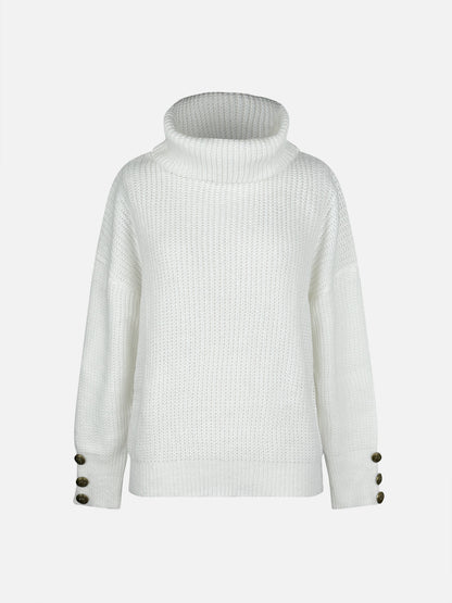 Kessoro women's cowl neck relaxed knit sweater in white and sea blue - view 5 of 9