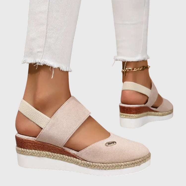 Women's cushioned adjustable-strap wedge sandals in beige, pink, red, grey and black — Kessoro, image 9 of 11