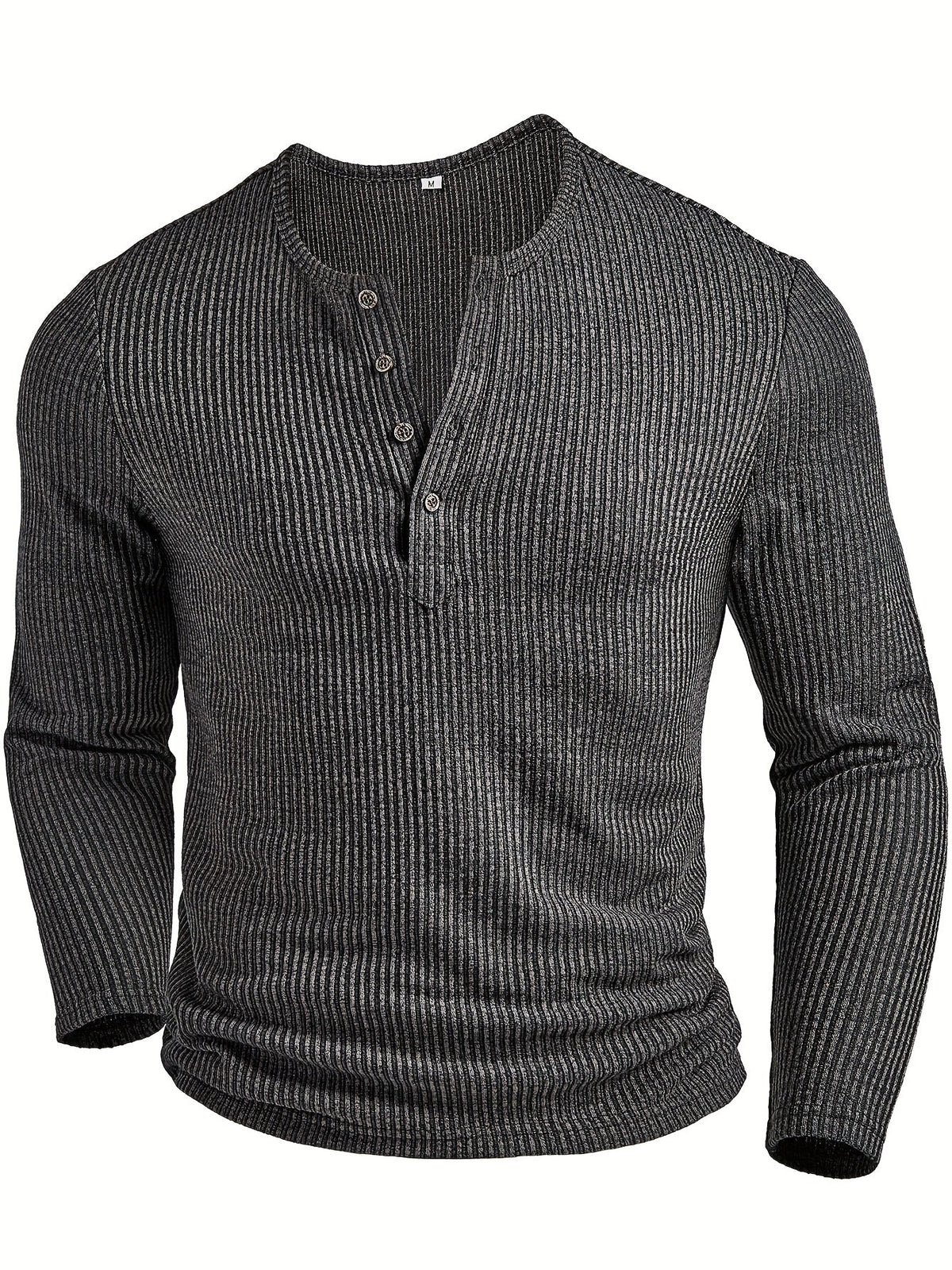 Kessoro men's ribbed textured long-sleeve henley shirt in dark grey, dark brown, army green and white