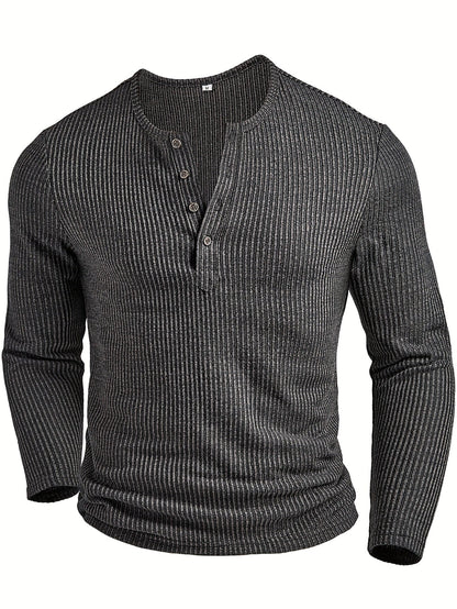 Kessoro men's ribbed textured long-sleeve henley shirt in dark grey, dark brown, army green and white