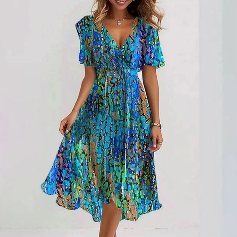 Kessoro women's short sleeve printed asymmetrical dress in multicolour options