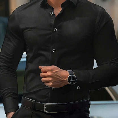 Kessoro Men's Refined Slim-Fit Dress Shirt in white, sky blue, black, dark green and light grey - men's apparel, view 13 of 32