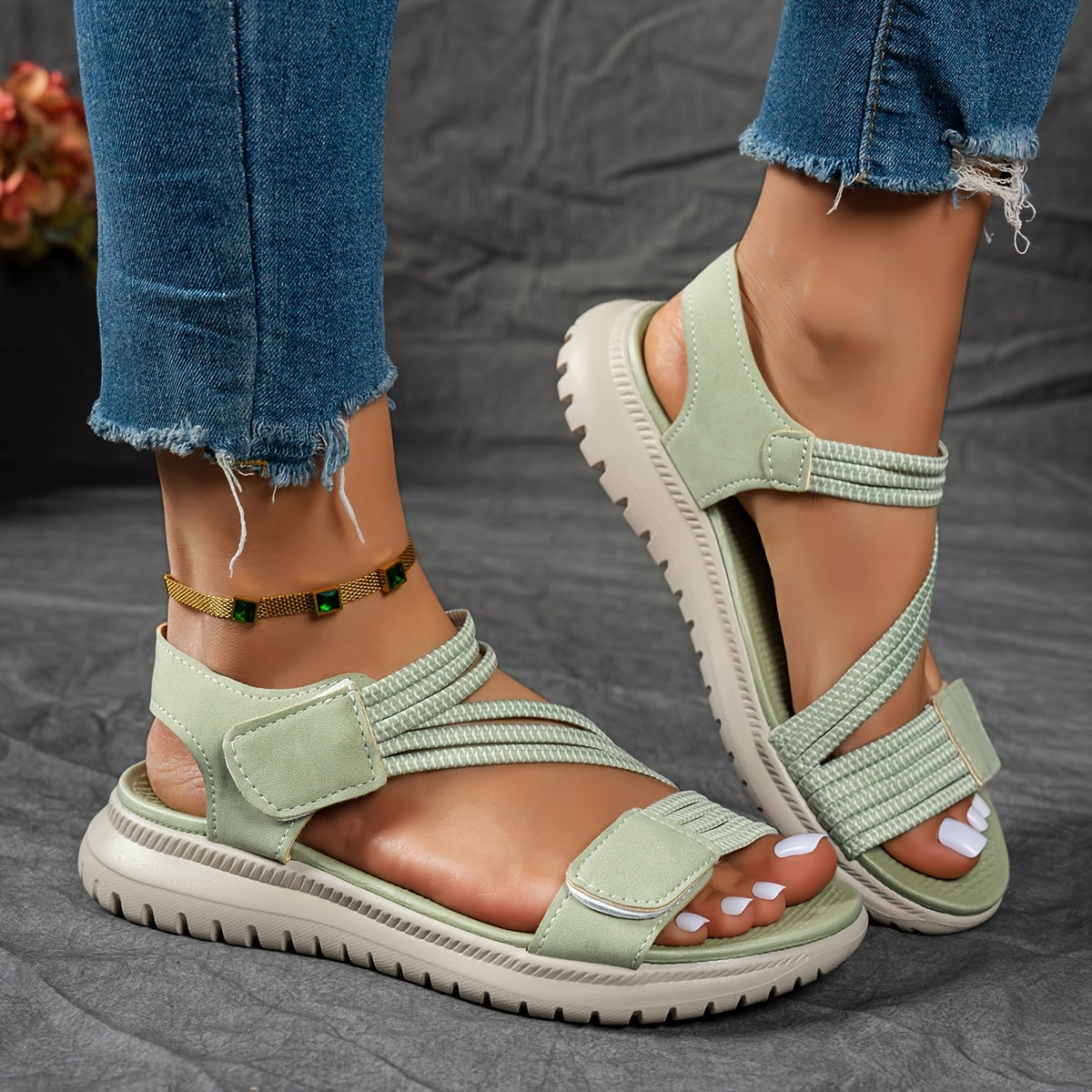 Women's adjustable strap cushioned comfort sandals in black, navy, grey, khaki, green and pink, view 3