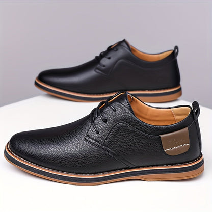 Men's classic leather-look lace-up derby shoes in brown and black, view 2