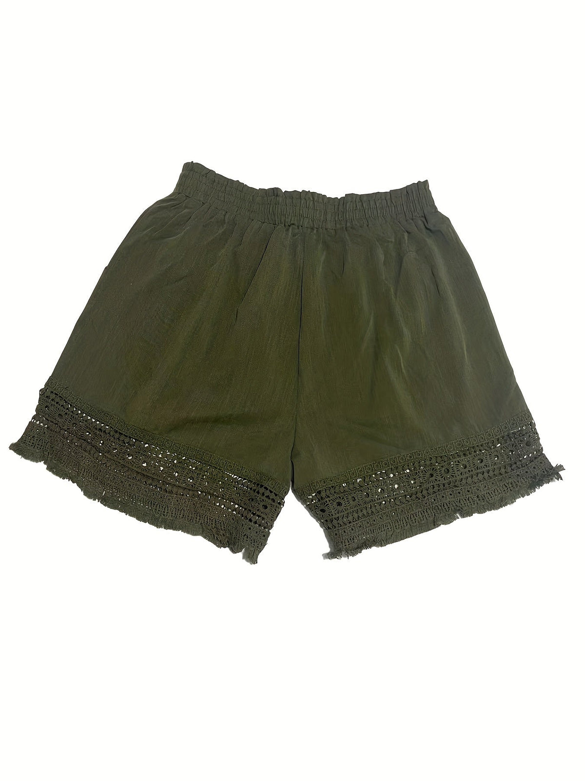 Kessoro women's lace-trim paper bag waist shorts in sky blue, khaki, black and white neutral tones
