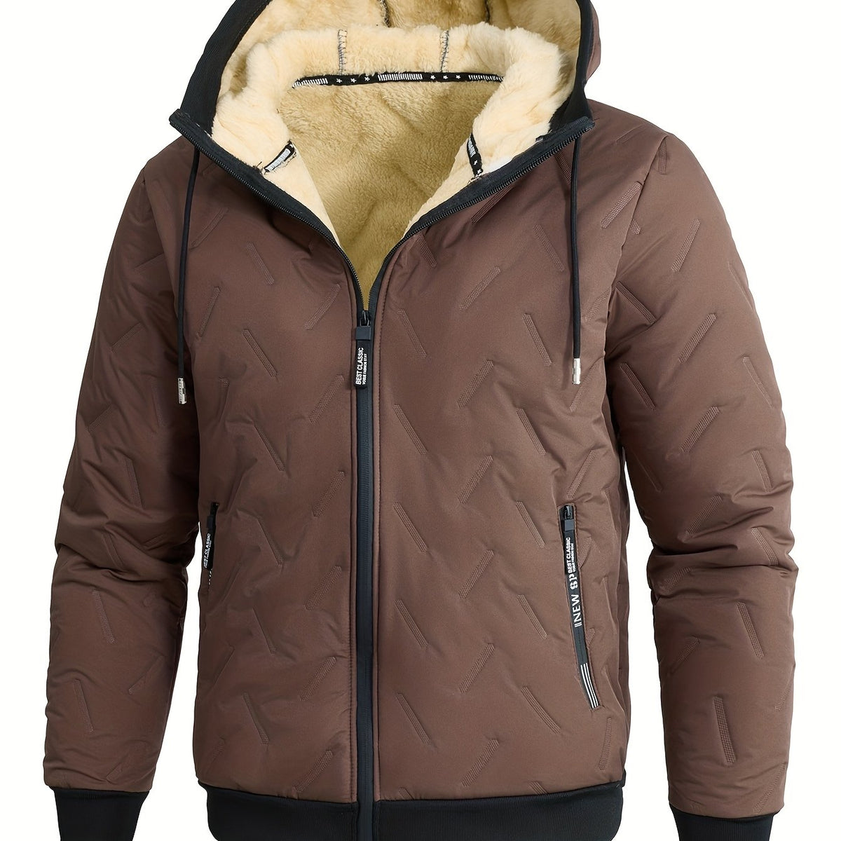Kessoro men's hooded plush-lined winter jacket in yellowish brown - product view 1