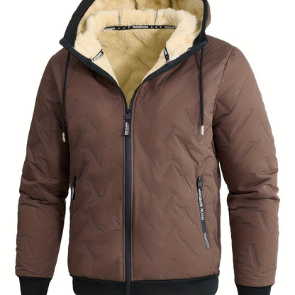 Kessoro men's hooded plush-lined winter jacket in yellowish brown - product view 1