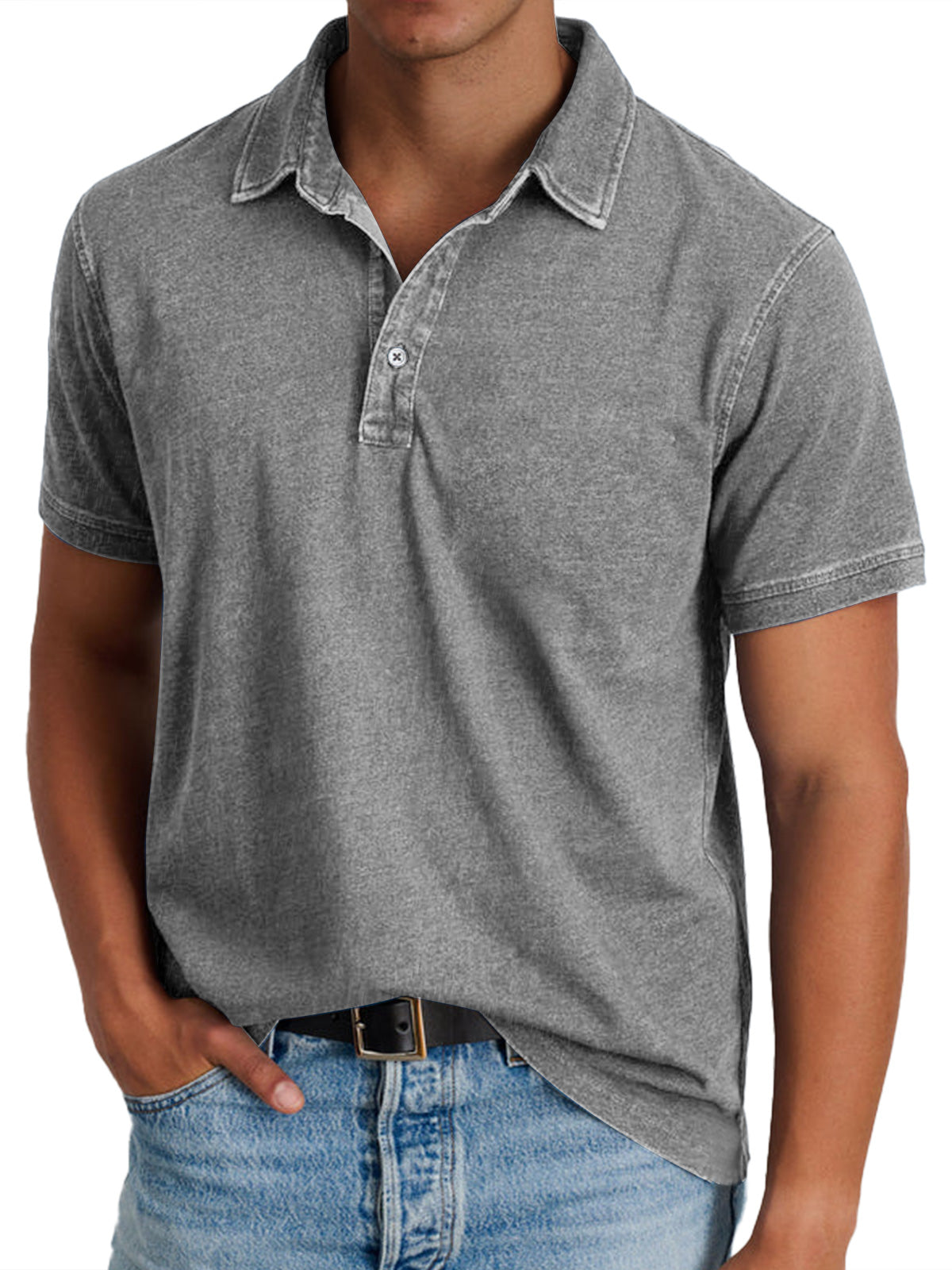 Men's heritage collar short sleeve polo shirt in a ten-colour range, shown for menswear styling