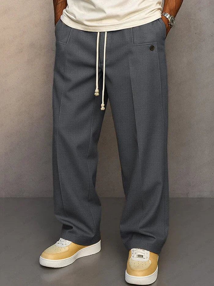 Kessoro men's relaxed drawstring waist casual trousers in khaki, gray, black, blue, light brown and light gray