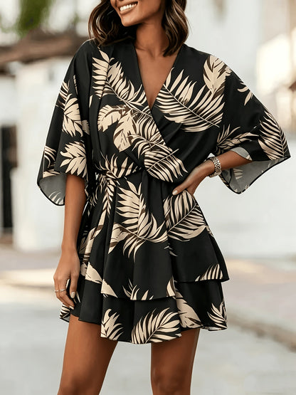Kessoro women's batwing-sleeve tiered wrap dress shown in orange red and black colourways on a female model