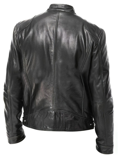 Kessoro men's stand-collar zip-front moto jacket in black and coffee brown - product view 3