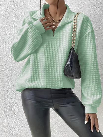 Kessoro women's relaxed quarter-zip stand collar pullover in white, deep red, grey, black, matcha, pink and light green - view 7 of 19