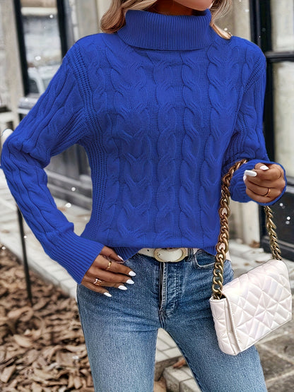 Kessoro women's cable-knit turtleneck sweater in red, black, grey, royal blue, violet, white and pink - product view 22