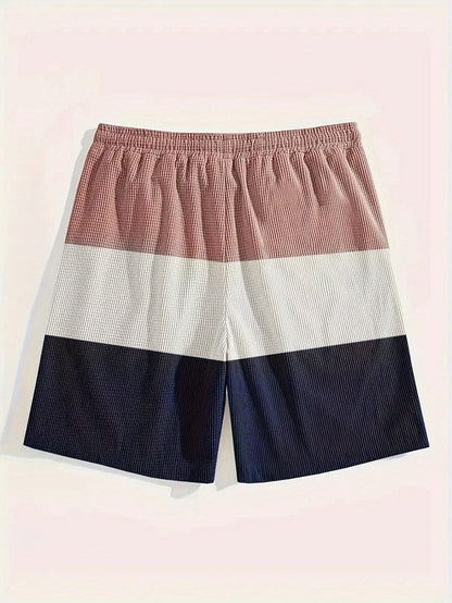 Kessoro men's color block drawstring casual shorts in black, khaki, white, pink and navy