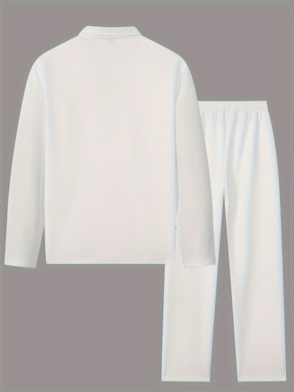 Kessoro Men's Waffle-Knit Two-Piece Outfit Set in white and black, image 3 of 21.