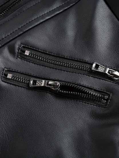 Kessoro men's hooded moto biker jacket in black, dark grey or coffee brown, view 10 of 30