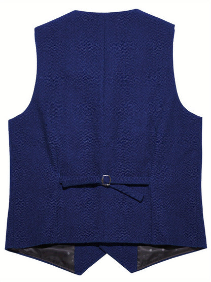 Kessoro Men's Refined Herringbone Tailored Waistcoat in black, coffee brown, royal blue, green and light brown - men's apparel, view 17 of 35