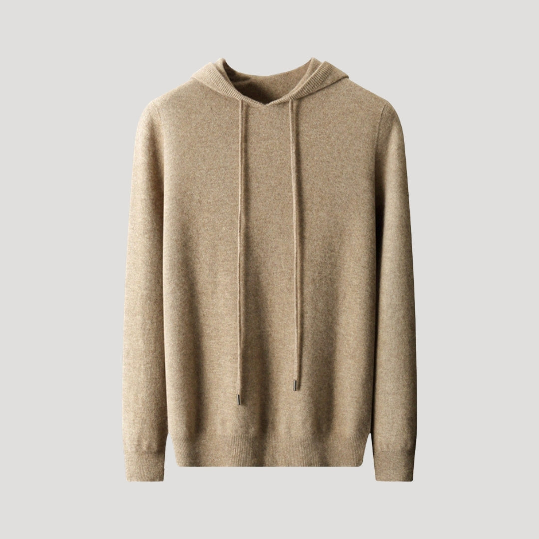 Kessoro soft knit ribbed trim hoodie for men in Beige, view 8