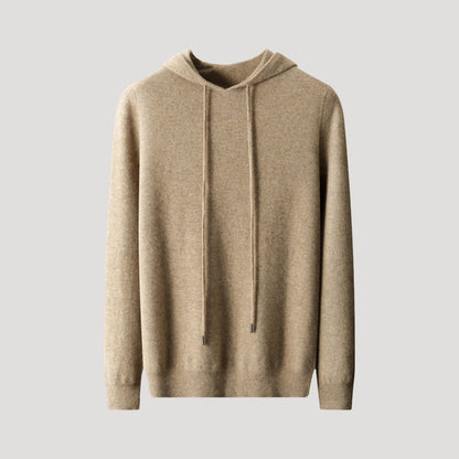 Kessoro soft knit ribbed trim hoodie for men in Beige, view 8