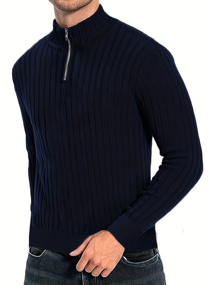 Kessoro men's ribbed quarter-zip stand collar sweater in classic neutral colourways
